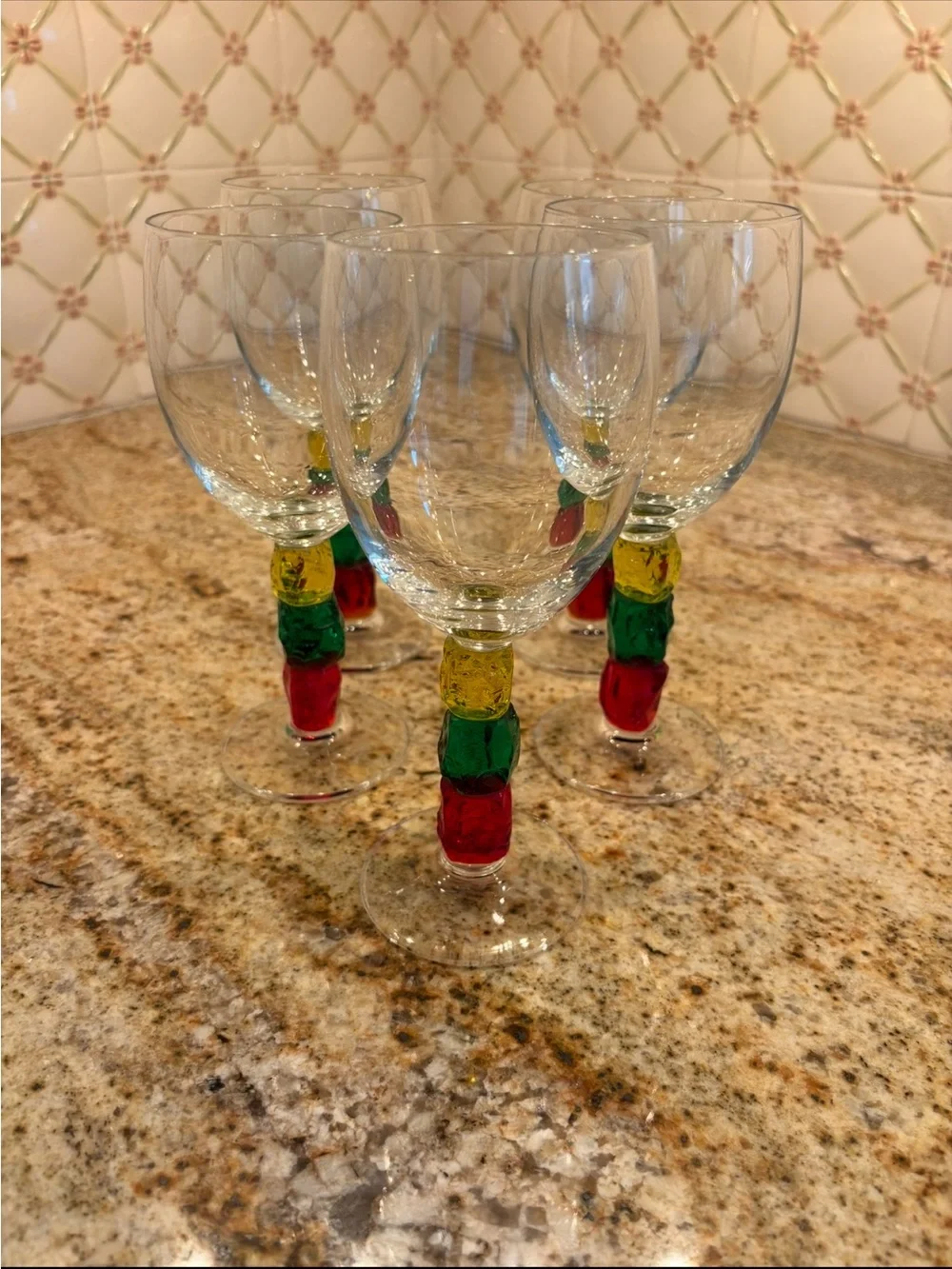 Colorful Stacked Stem Wine Glasses - Set of 5